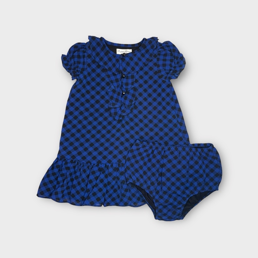 Ralph Lauren Blue Gingham Plaid Dress & Bloomer Set - Picture 2 of 7